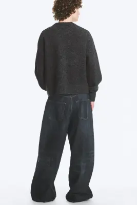 Pull en laine mélangée à col rond et coupe décontractée - Gris foncé chiné — photo 2