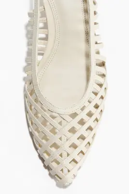 Escarpins en cuir avec talon kitten heel - Crème — photo 2