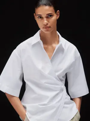 Chemise cache-cœur en coton - Blanc — photo 3
