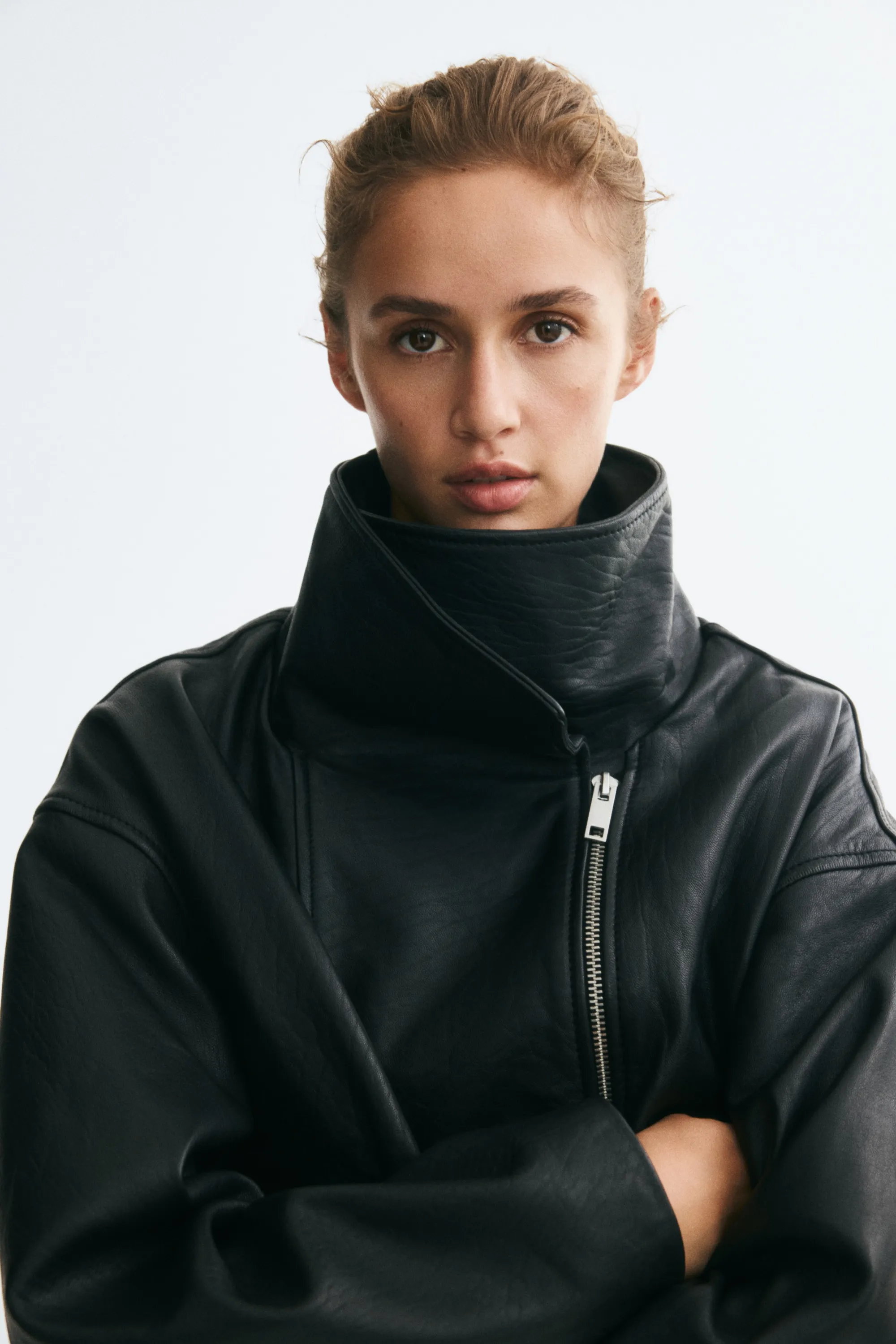 Veste oversize en cuir - Noir