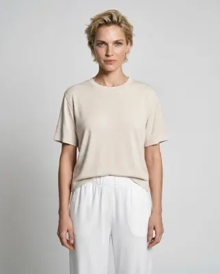 Sweat Blanc Col Rond Manches Courtes en Viscose / Elasthanne — photo 5