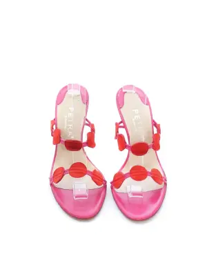 Sandales PETRA FIRENZE à petits talon en cuir rose fuchsia et suede rouge Taille 37 — photo 5