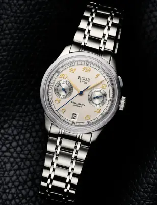 KUOE ROYAL SMITH 90-010 IVORY X VERTICAL BRUSHED DIAL / MIXED-LINK BRACELET / MEDAILLON CASEBACK — photo 2