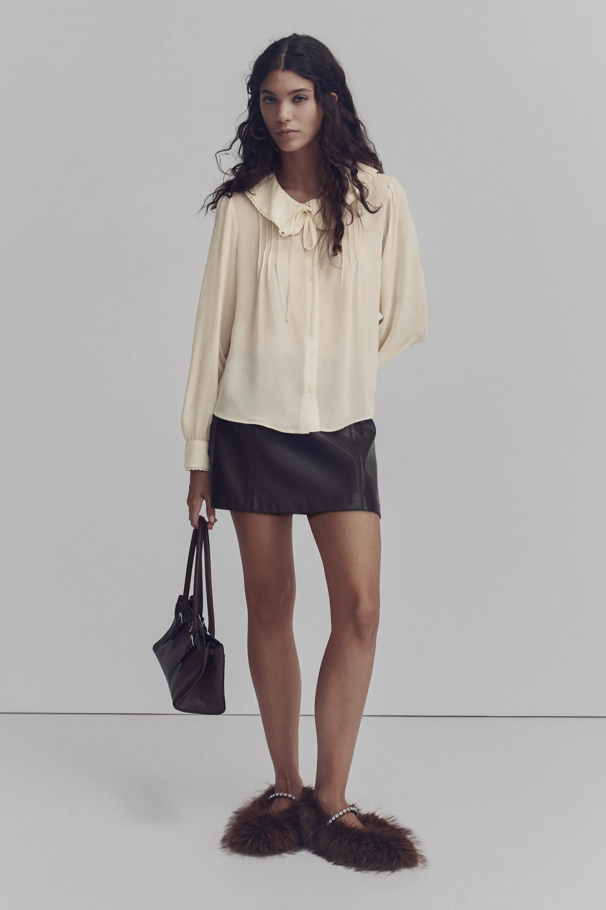 Blouse en viscose avec col - Crème
