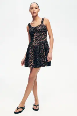 Robe imprimée avec jupe évasée - Marron foncé/imprimé léopard — photo 2