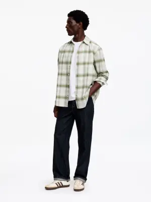 Chemise décontractée en coton et lyocell - Vert/Blanc cassé — photo 2