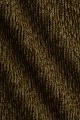 Robe en maille côtelée avec jupe évasée - Vert olive foncé — photo 4