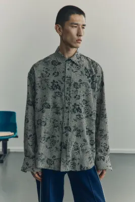 Chemise Loose Fit - Beige/carreaux — photo 2