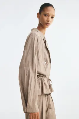 Veste en viscose mélangée avec cordon de serrage - Taupe — photo 3