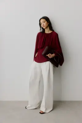 Blouse façon cape - Rouge foncé — photo 2