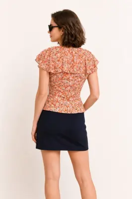 Milena Flounce Blouse - Orange floral — photo 2