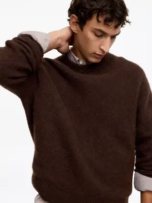 Pull en mélange de laine d'alpaga et de mérinos - Marron foncé — photo 3