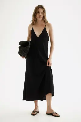 Robe froissée avec bretelles à nouer - Noir — photo 1