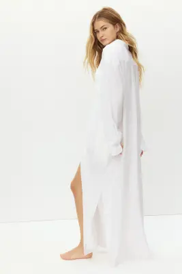 Robe chemise en lin mélangé - Blanc — photo 3