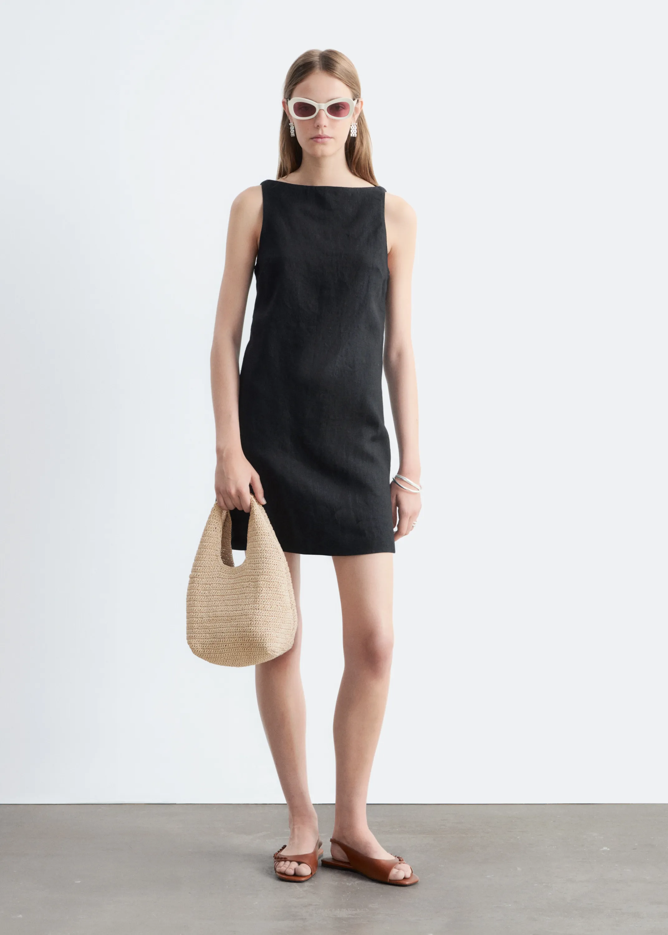 Robe courte en lin - Noir