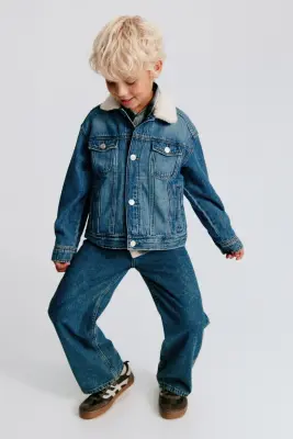 Veste en denim avec col en tissu Teddy bear - Denim blue — photo 1