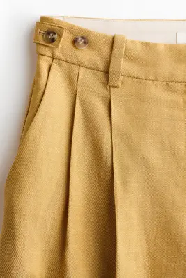 Pantalon chic en lin mélangé - Jaune moutarde — photo 3