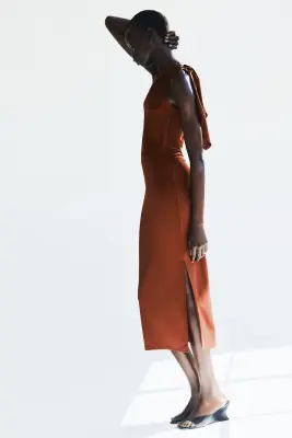Robe asymétrique avec panneau drapé - Brun rouille — photo 2
