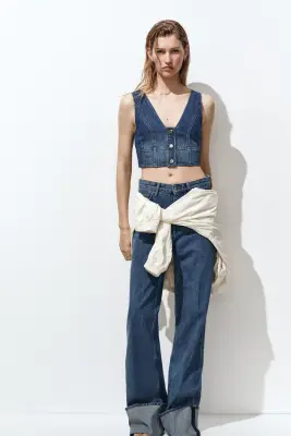 Crop top en denim - Bleu denim — photo 1