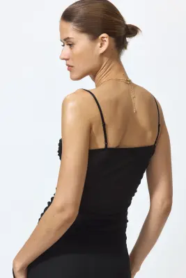 Top en mesh à effet ruché - Noir — photo 3