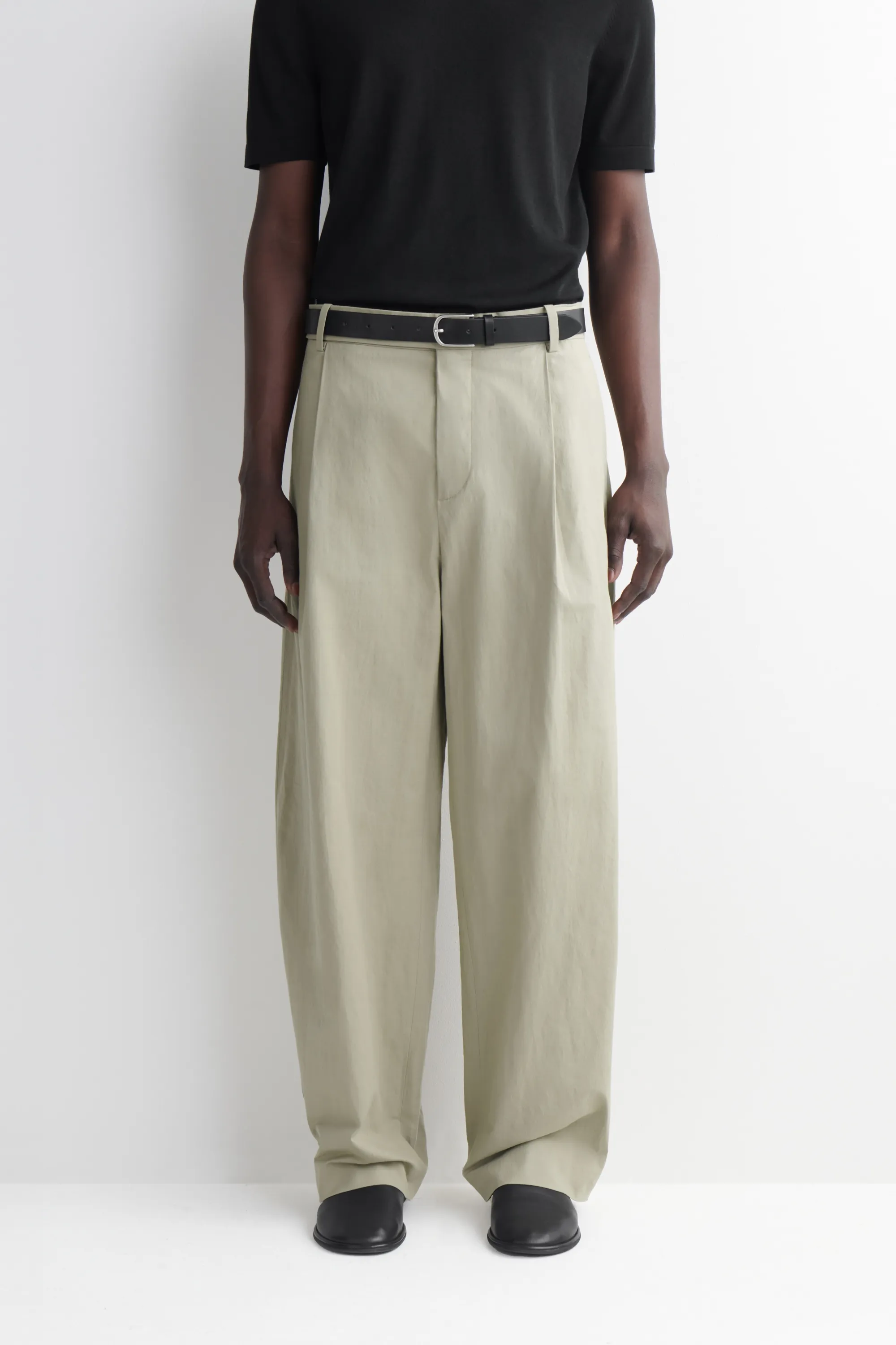 PANTALON BARREL DÉCONTRACTÉ EN COTON ET LIN - KAKI