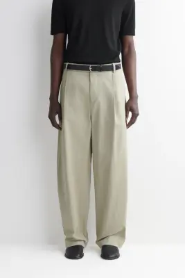 PANTALON BARREL DÉCONTRACTÉ EN COTON ET LIN - KAKI — photo 1