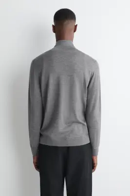 PULL ZIPPÉ À COL CHEMINÉE EN LAINE MÉRINOS - GRIS CHINÉ — photo 3