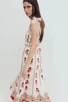 Robe en viscose mélangée avec bretelles à nouer - Crème/fleuri — photo 1