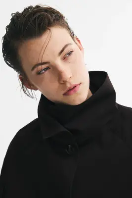 Veste en twill avec col entonnoir - Marron foncé — photo 1