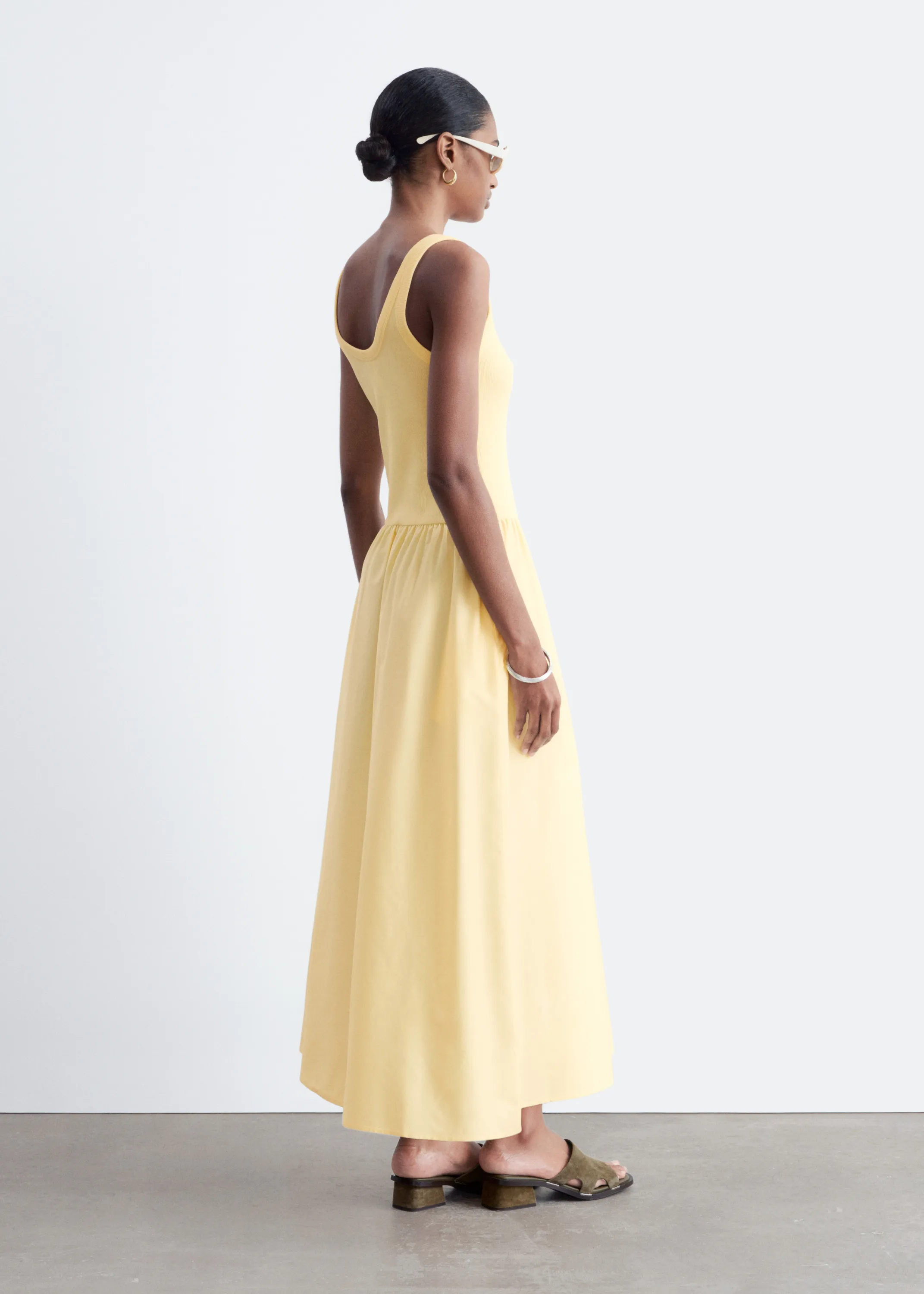 Robe midi côtelée - Jaune