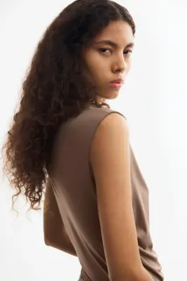 Top en jersey avec panneau drapé - Taupe foncé — photo 4