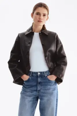 Veste en cuir - Marron foncé — photo 1
