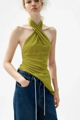 Top dos nu à effet froissé - Vert olive — photo 2