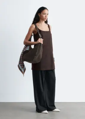 Robe courte sculptée à cordon de serrage - Marron foncé — photo 4