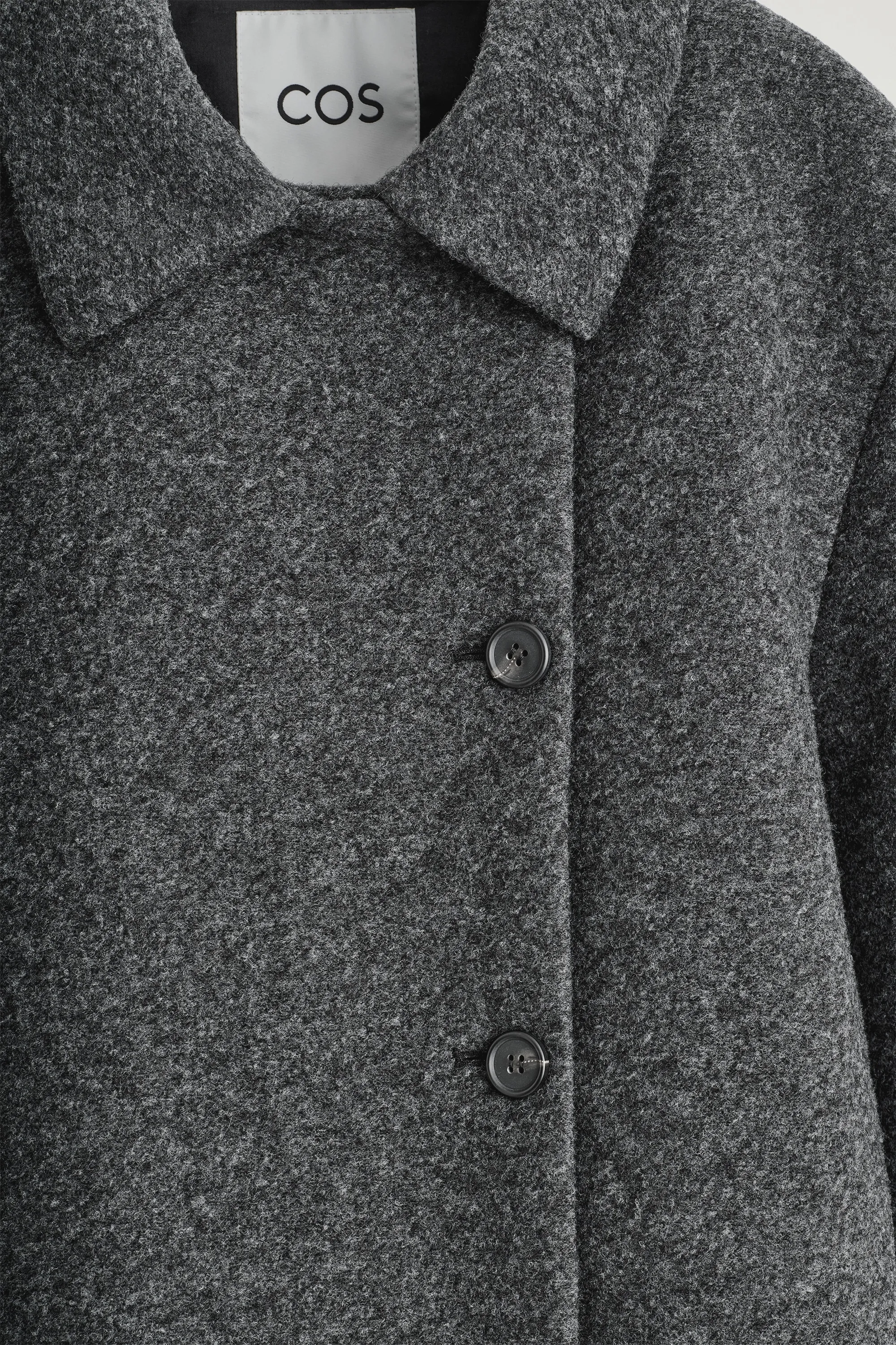 VESTE COURTE EN LAINE BOUILLIE MÉLANGÉE - GRIS FONCÉ CHINÉ