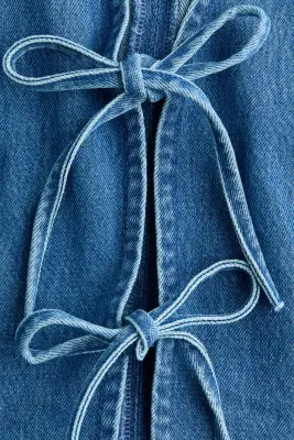 Gilet sans manches en denim avec liens à nouer - Bleu denim — photo 5