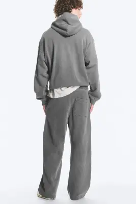 Pantalon de survêtement ample en coton épais - Gris foncé délavé — photo 2