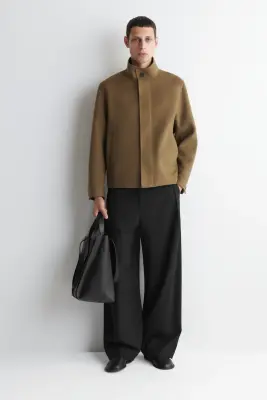 VESTE À COL CHEMINÉE EN LAINE DOUBLE FACE - BEIGE FONCÉ — photo 1