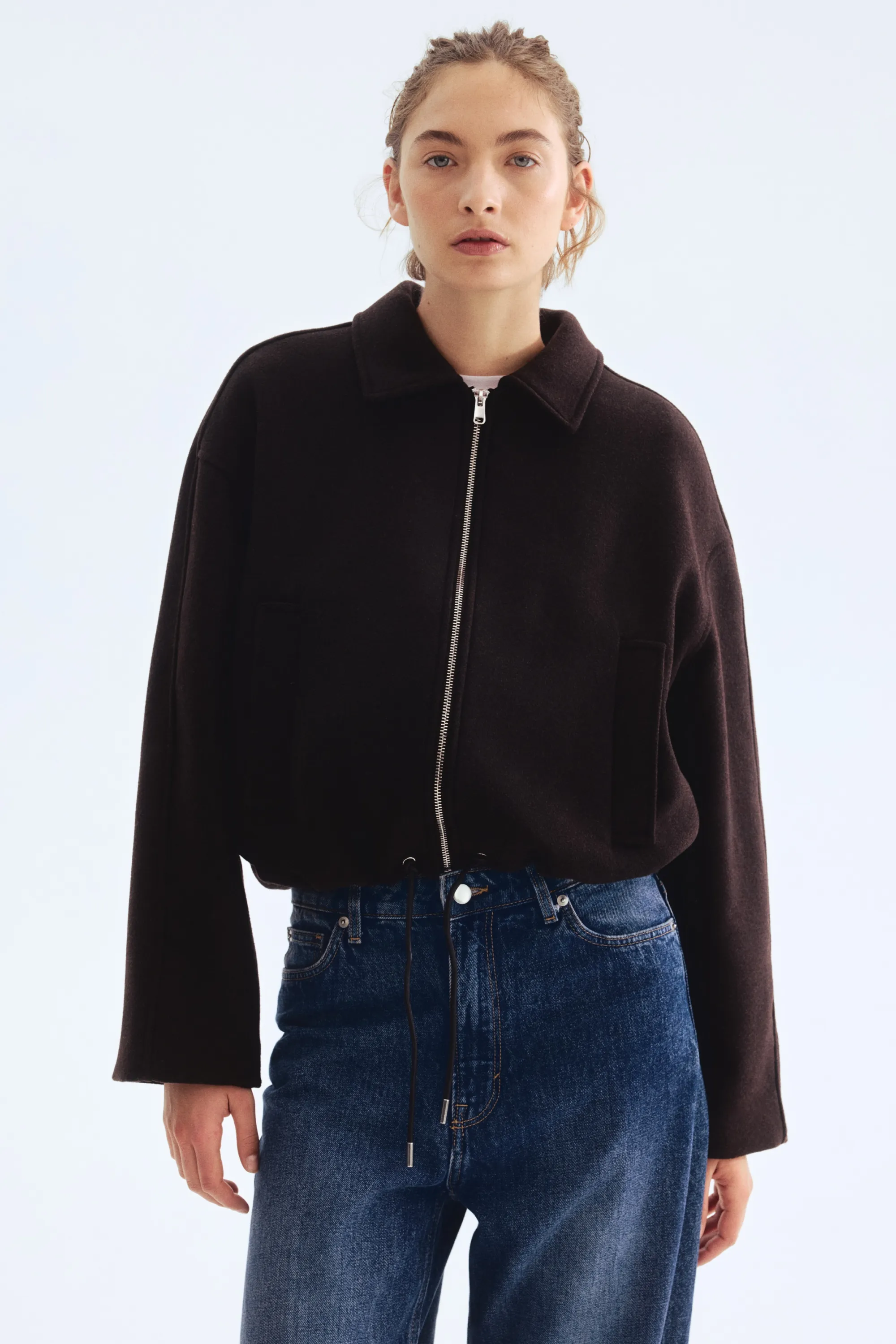 Veste courte en laine mélangée - Marron foncé