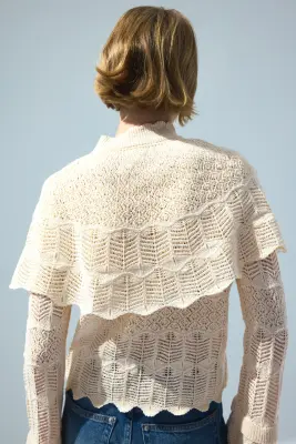 Top façon dentelle avec cape - Crème — photo 1