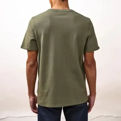T-shirt Romain maille piquée col rond kaki manches courtes — photo 3