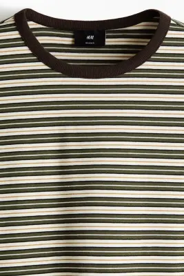 Relaxed Fit Boxy long-sleeved T-shirt - Vert kaki foncé/rayé — photo 5