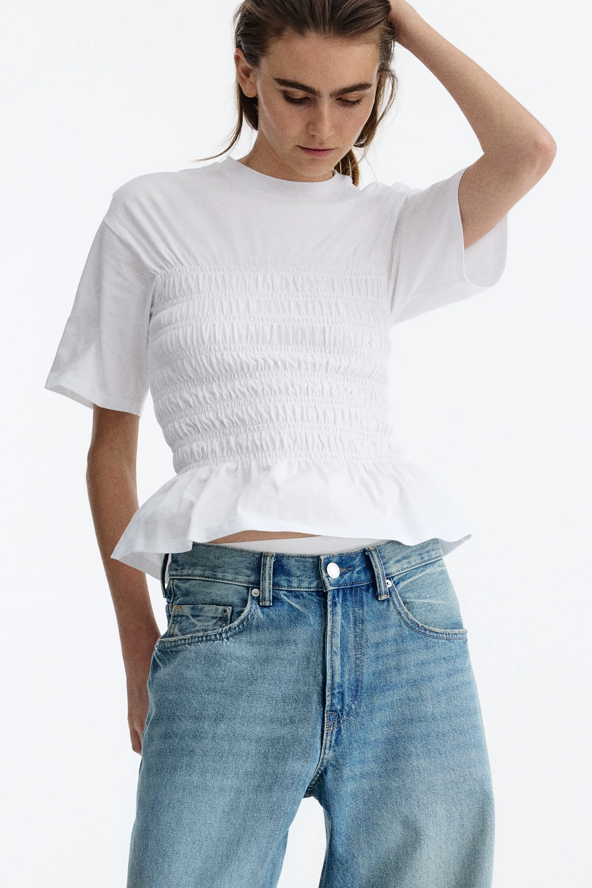 T-shirt smocké - Blanc