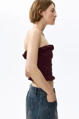 Top bandeau en maille pointelle - Bordeaux — photo 3