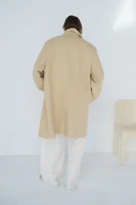 Manteau oversize en laine mélangée - Jaune clair — photo 4