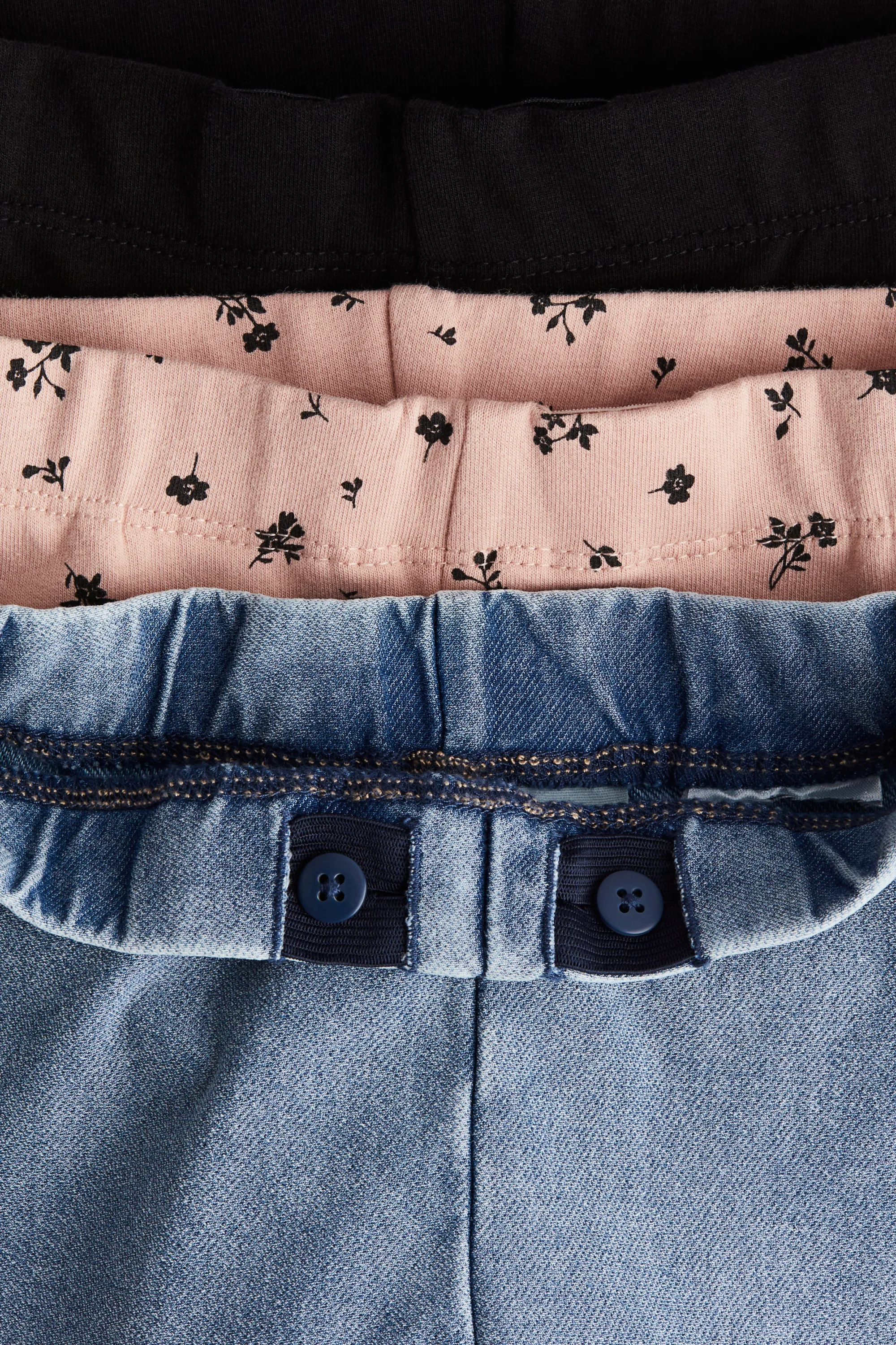Lot de 3 leggings en coton - Bleu denim/fleuri