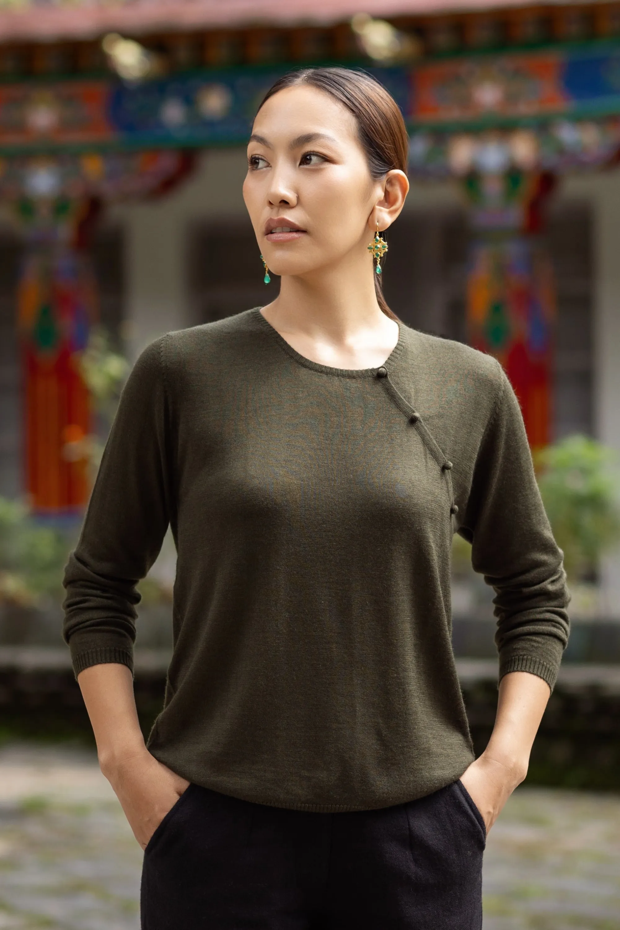 Pull en pashmina et soie - vert forêt