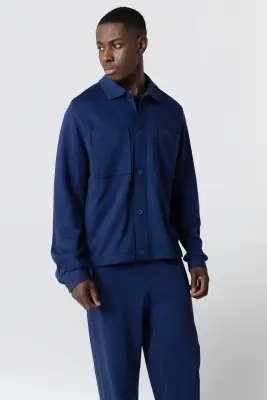Veste Bleue Col Veste Manches Longues en Lyocel, Tencel / Coton Organique — photo 2