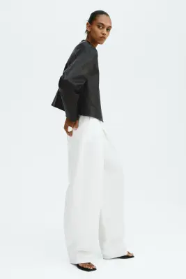 Veste courte en cuir - Noir — photo 4