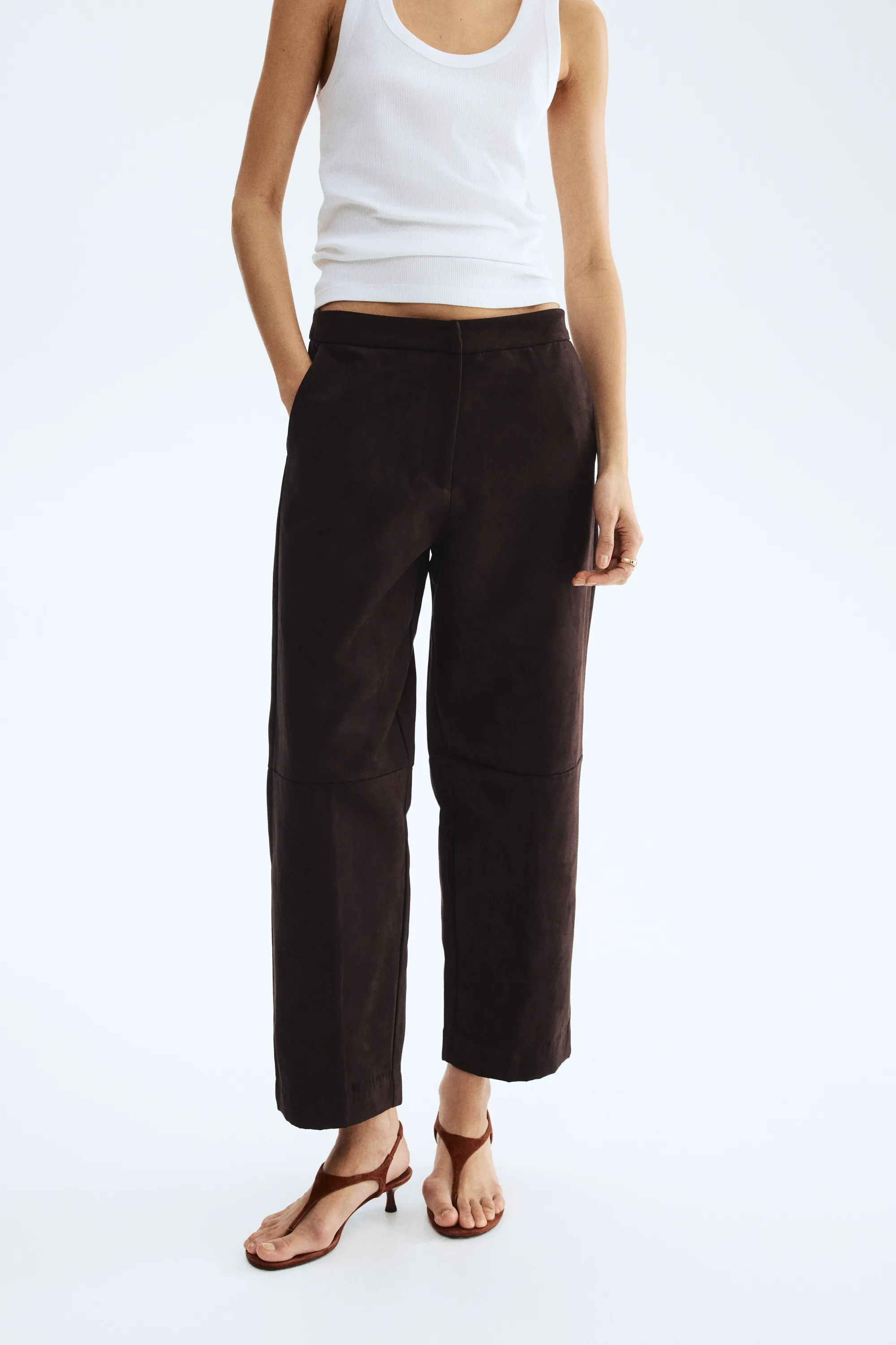 Pantalon avec jambes barrel de longueur cheville - Marron foncé